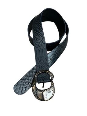 Nuvola Made in Italy Black embossed leather jeweled buckle statement belt